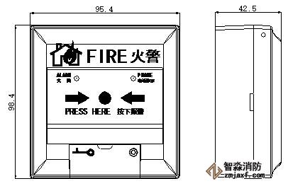 J-SAM-GST9122手動火災報警按鈕外形尺寸圖 J-SAM-GST9122手動火災報警按鈕外形尺寸圖